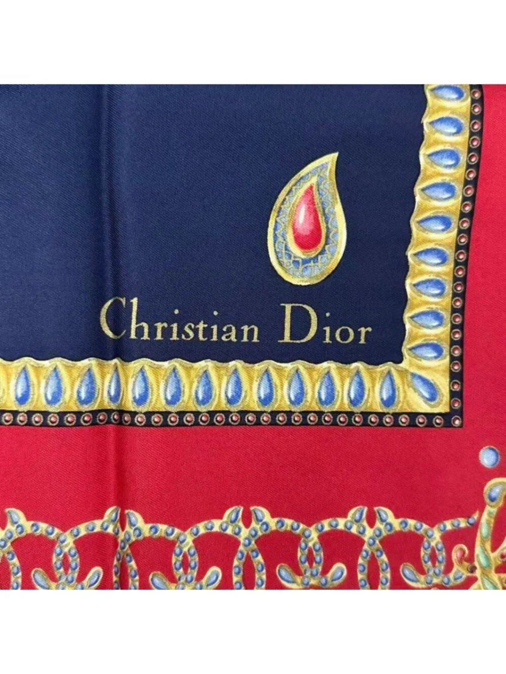 Dior Scarf Silk Logo All Over Print Red Navy